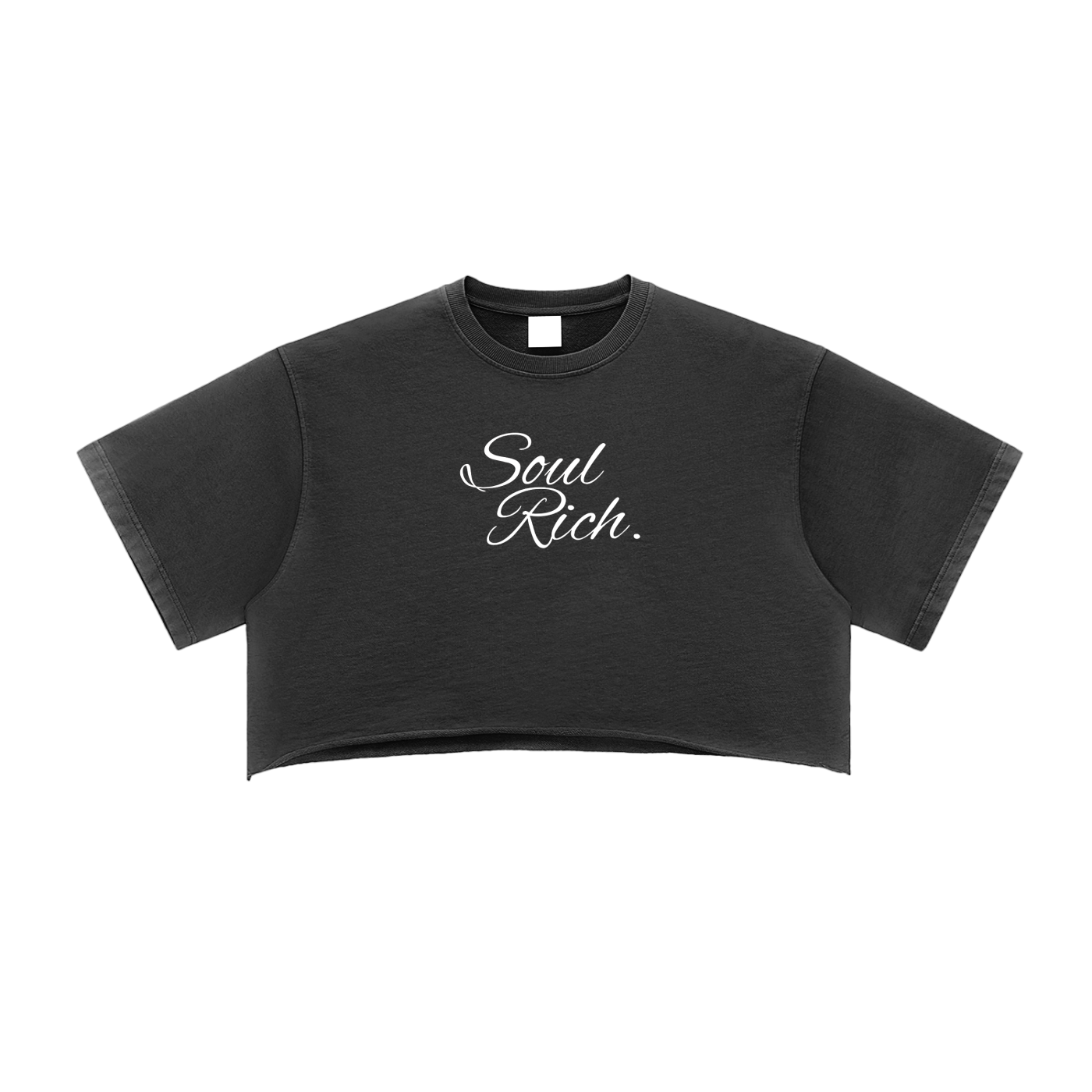 SOUL RICH “Women’s Black Snow Washed Raw Edge Crop Top”