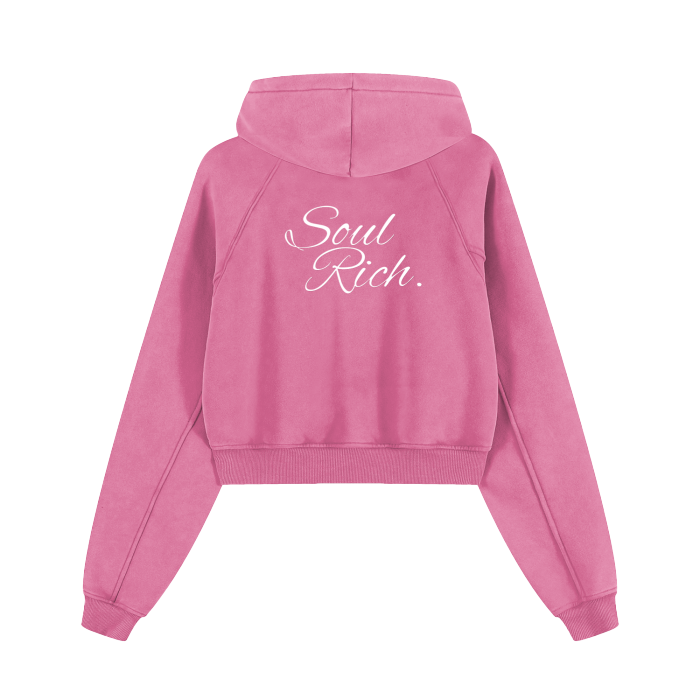Women’s Pink and White Cropped Zip-Through Hoodie