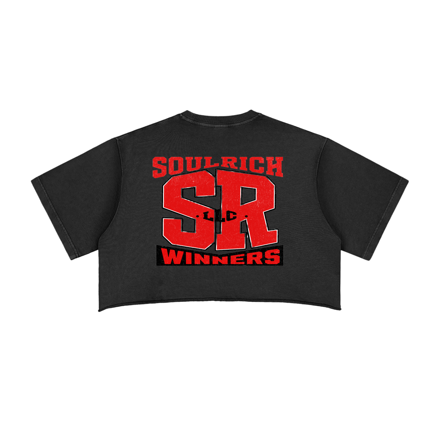 SOUL RICH “Women’s Black Snow Washed Raw Edge Crop Top”