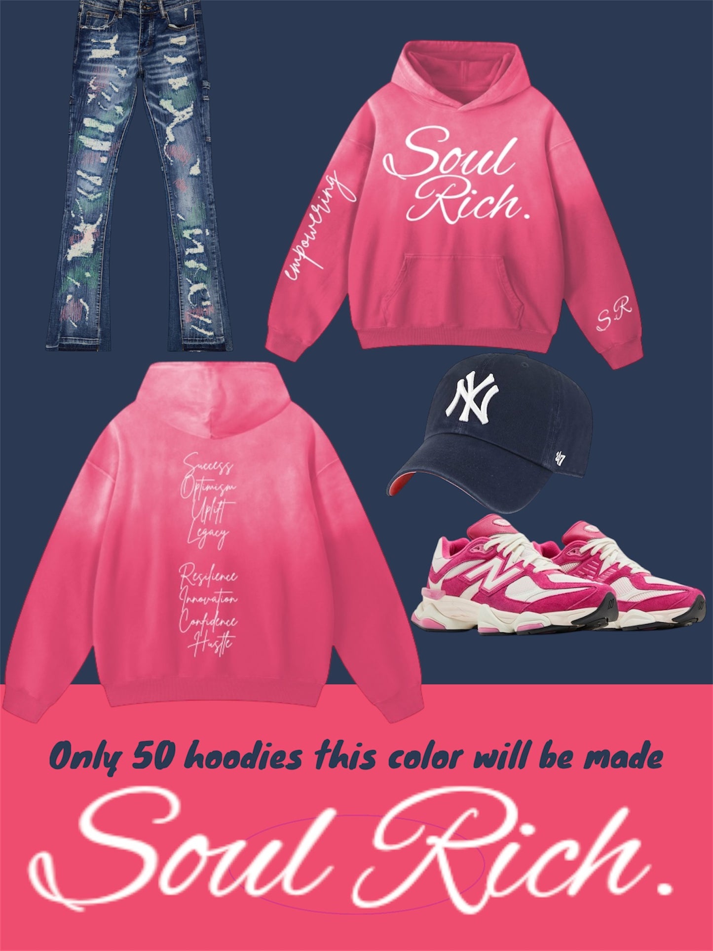 SOUL RICH”Pink And White Acid Washed Premium Hoodie” Limited Edition