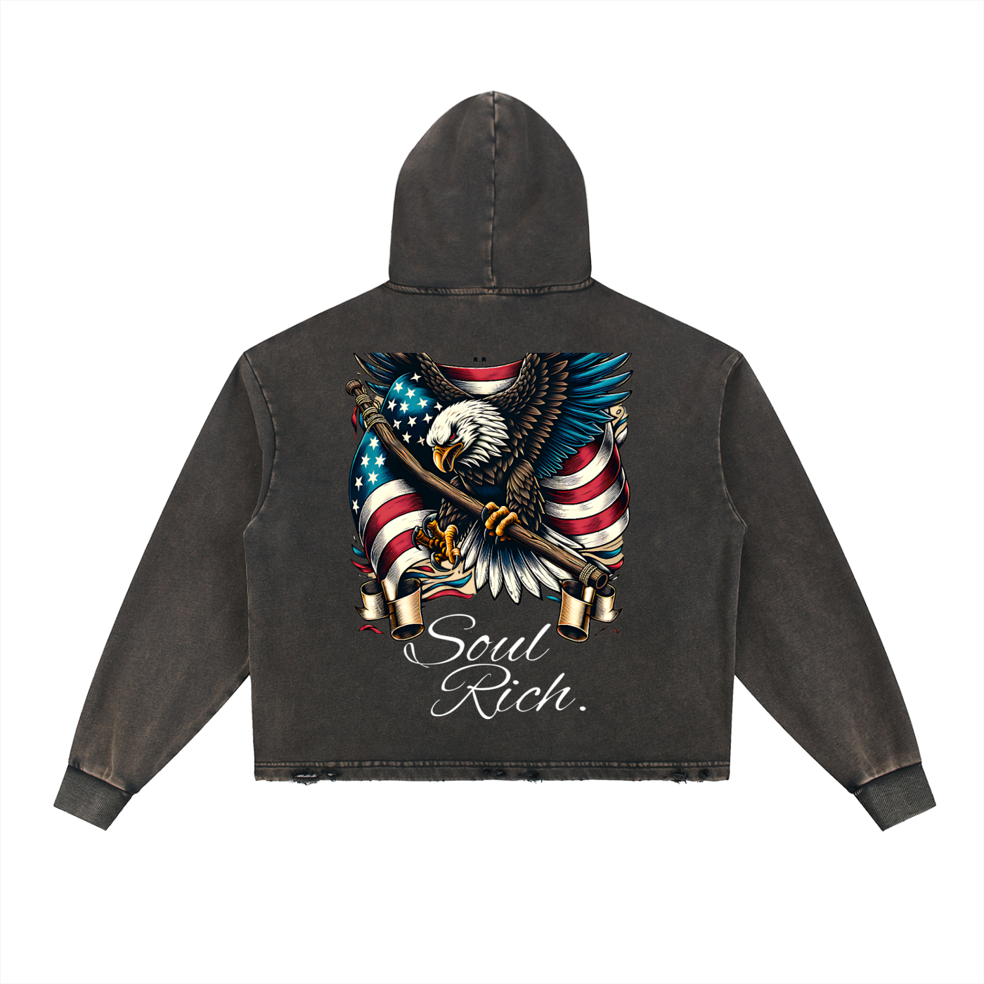 SOUL RICH Vintage Washed Frayed-Hem Hoodie (USA) Limited Edition