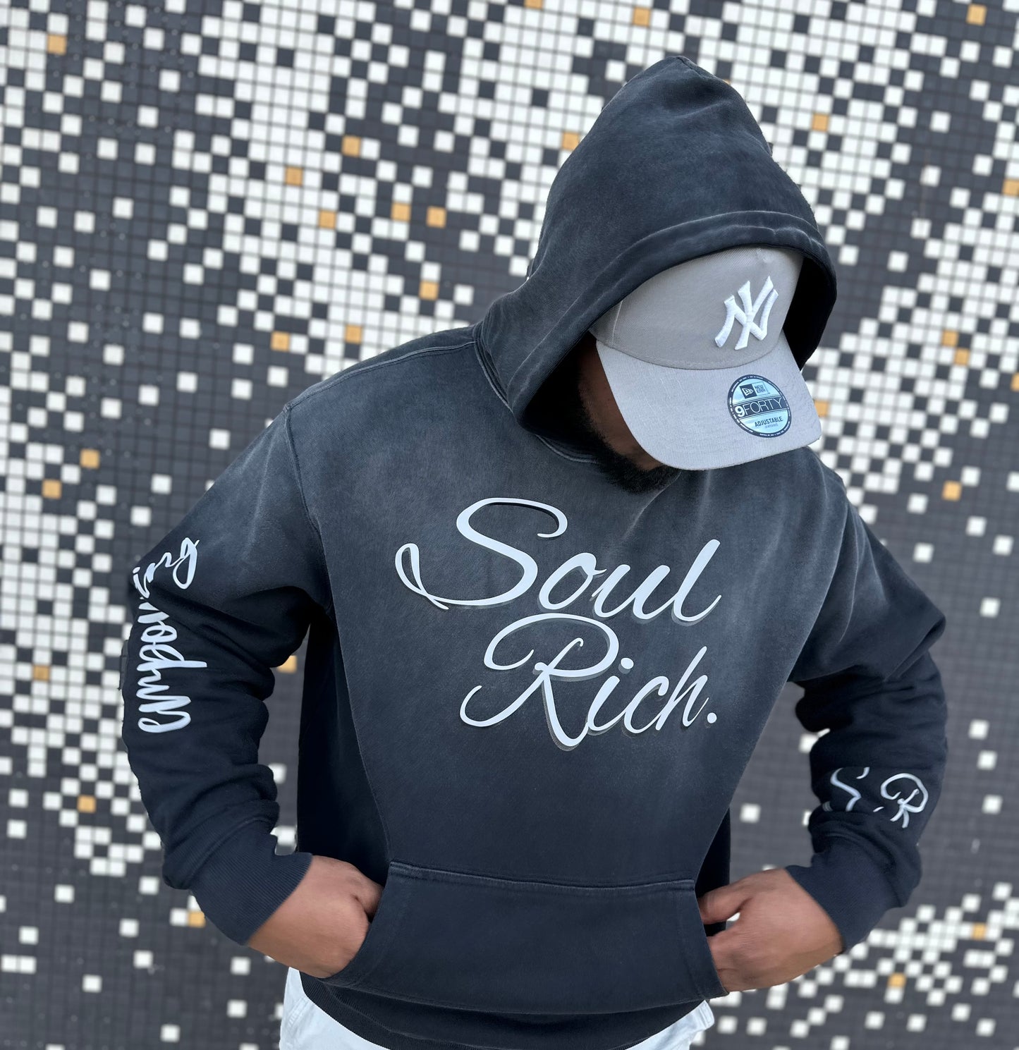 SOUL RICH “Black And Grey Oversized Luxury Empowering Hoodie” Limited Edition “Only 100 Made”