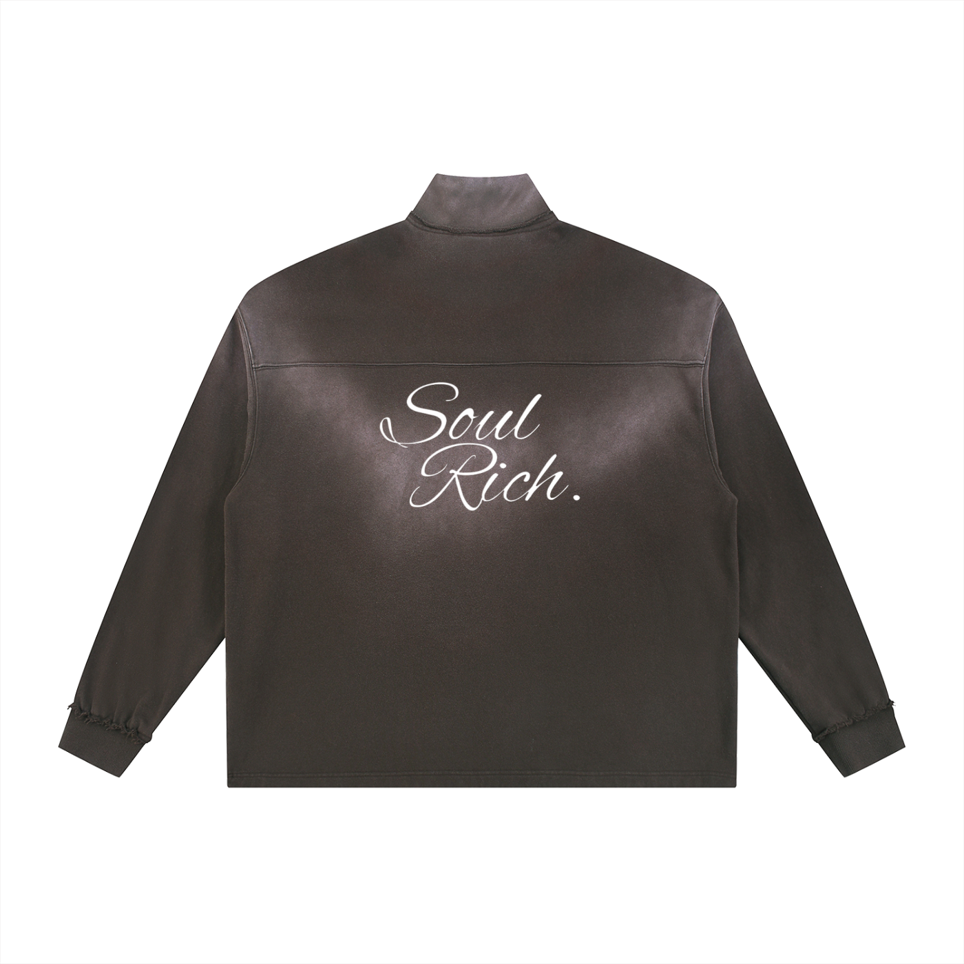 SOUL RICH “Sun Fade Raw Edge Quarter-Zip Sweatshirt”