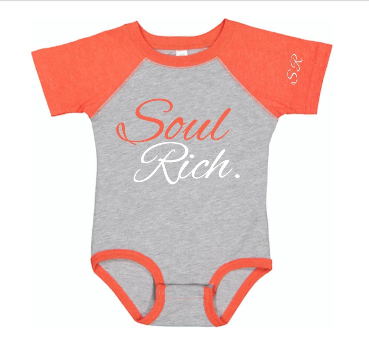 SOUL RICH “ORANGE,GREY AND WHITE BABY ONESIE”