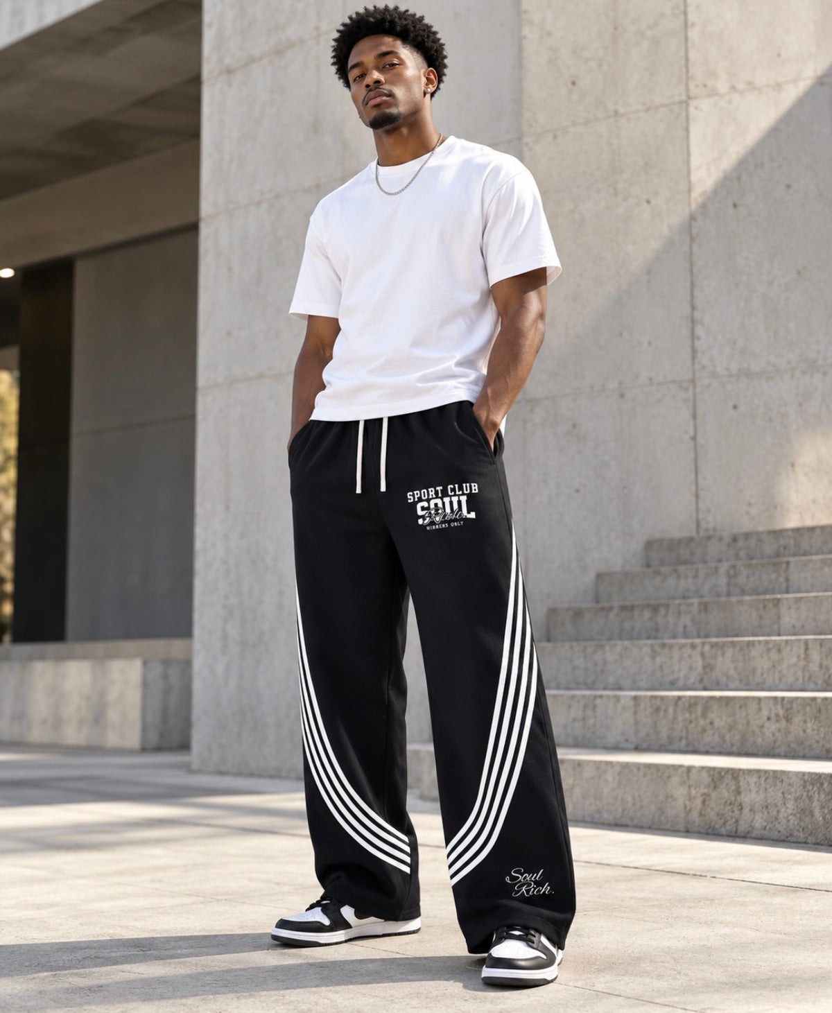 SOUL RICH Sport Club Curved Stripe Sweatpants