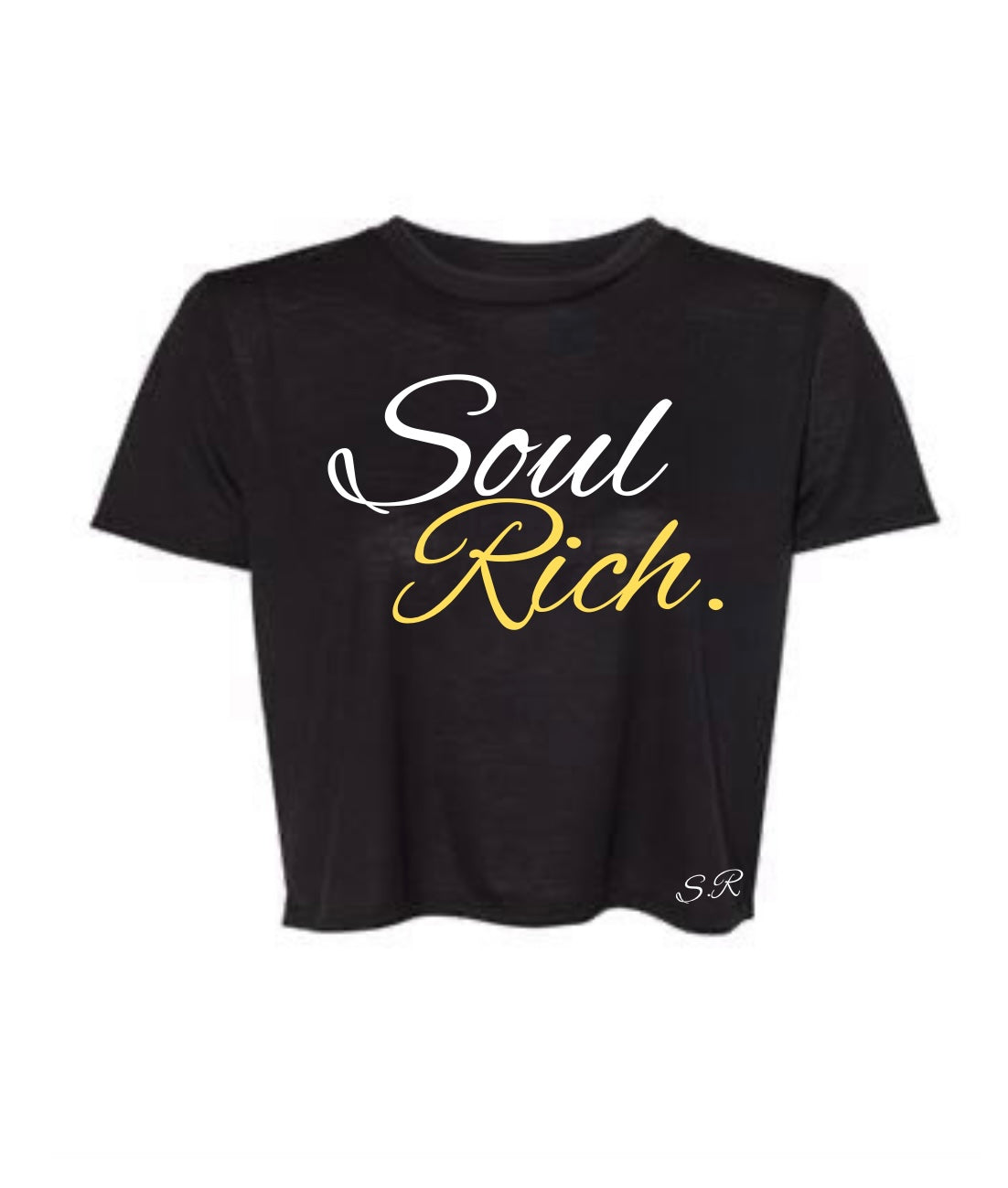 SOUL RICH “BLACK WHITE AND YELLOW WOMENS CROPPED TOP T-SHIRT”