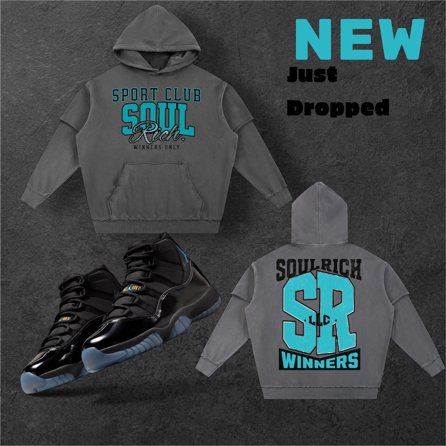 SOUL RICH Sport Club Snow Washed Raw Edge Double Layered Hoodie - Limited Edition