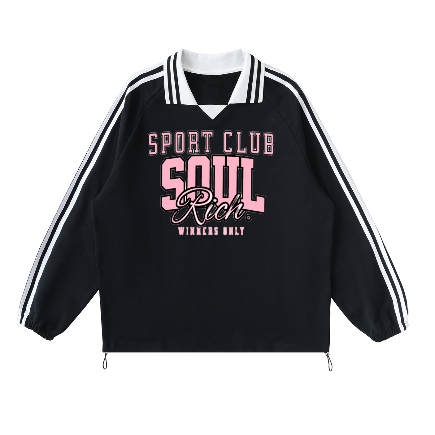 SOUL RICH Sport Club Rugby Sweatshirt – Contrast Striped Lapel Collar (Unisex) Limited Edition