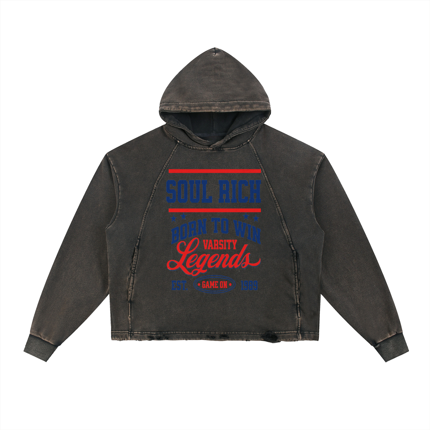 SOUL RICH Vintage Washed Frayed-Hem Hoodie (USA) Limited Edition