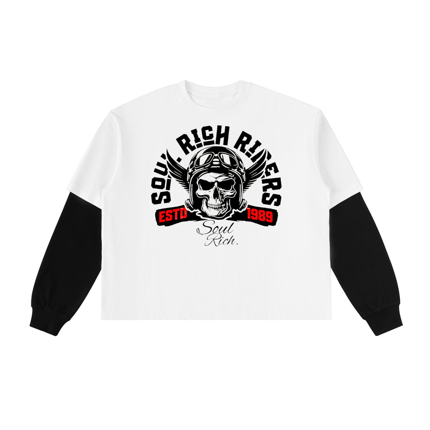SOUL RICH “Legends Don’t Die,They Ride” Layered Contrast Sleeve T-Shirt (Limited Edition)