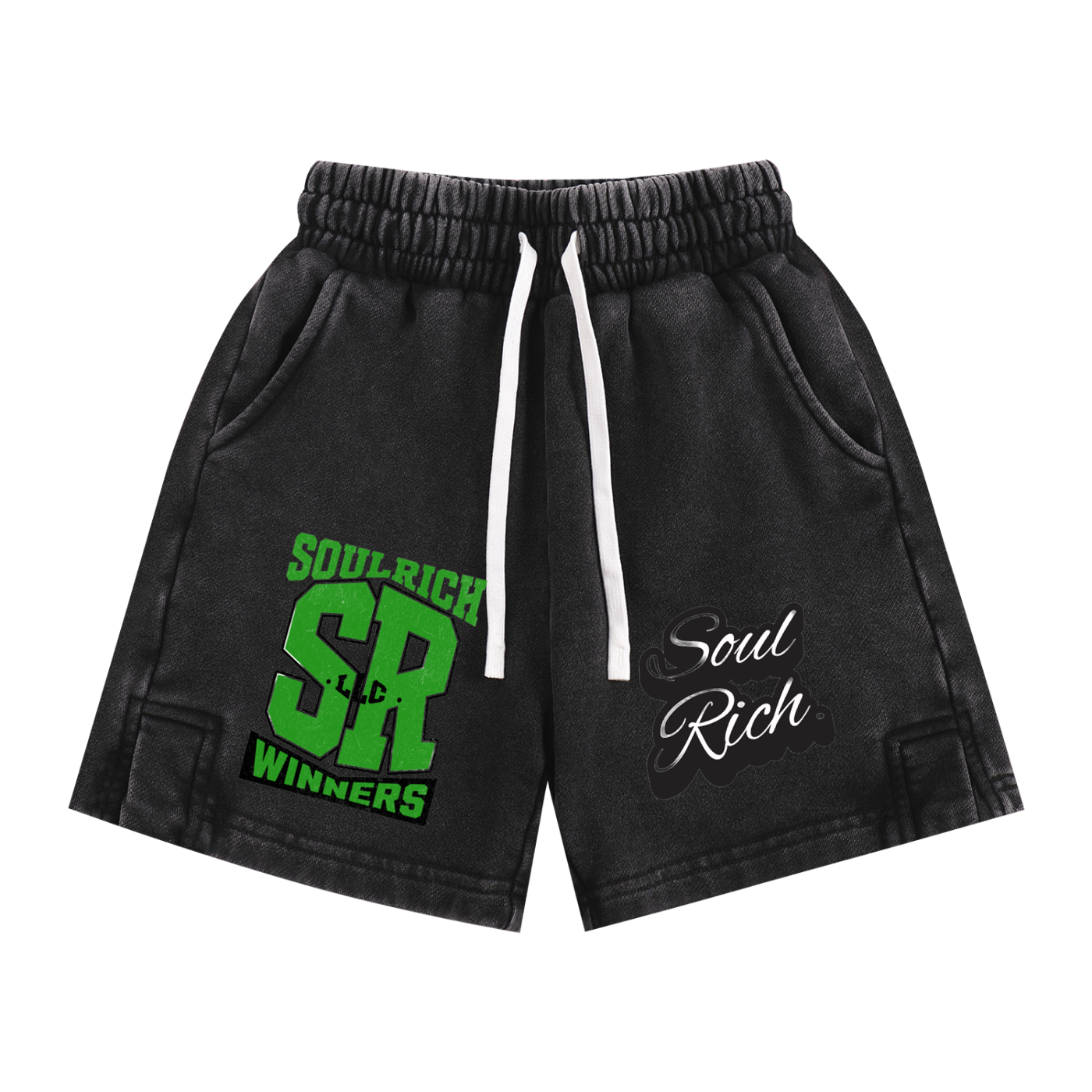 SOUL RICH “Black Snow Washed Kids' Shorts”