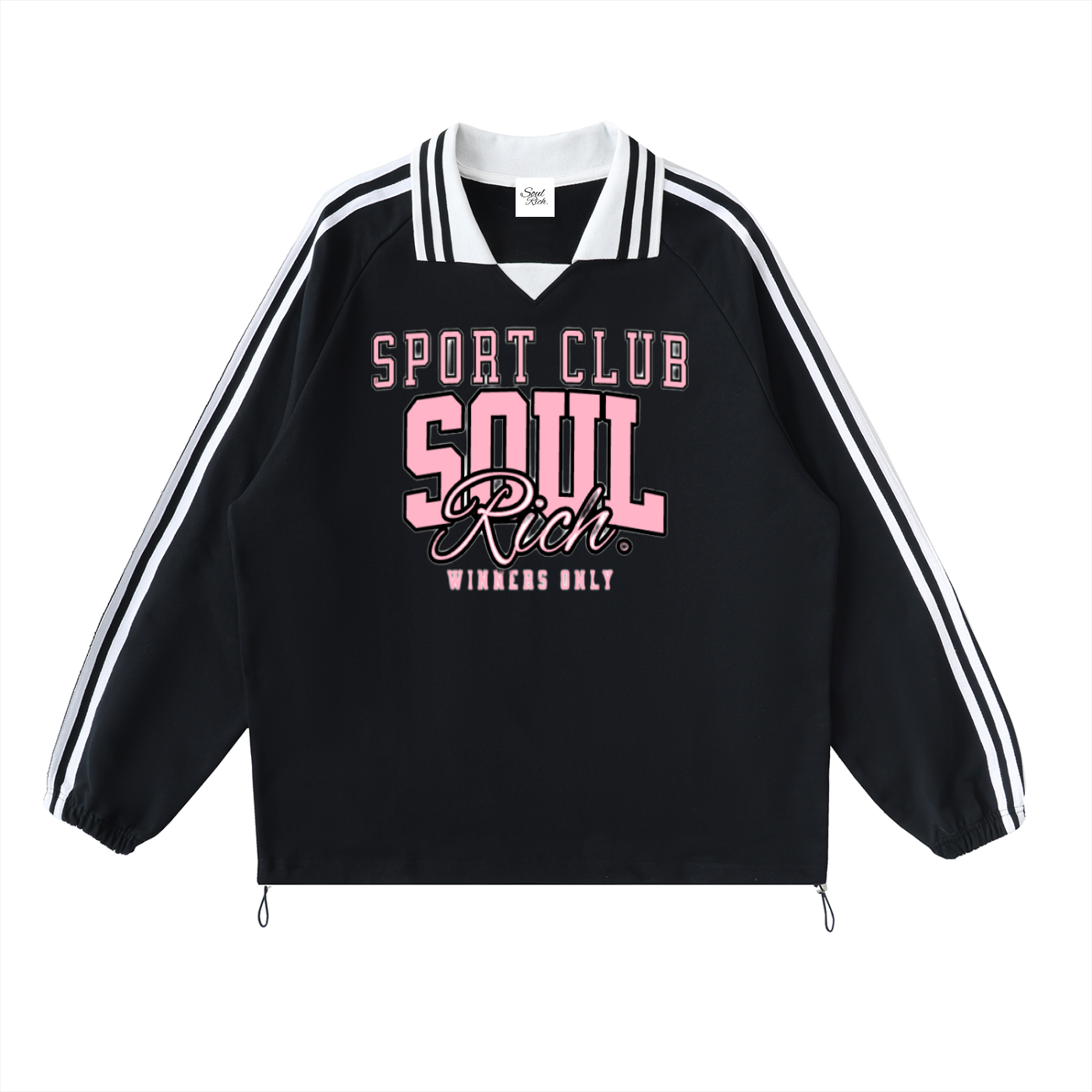 SOUL RICH Sport Club Rugby Sweatshirt – Contrast Striped Lapel Collar (Unisex) Limited Edition