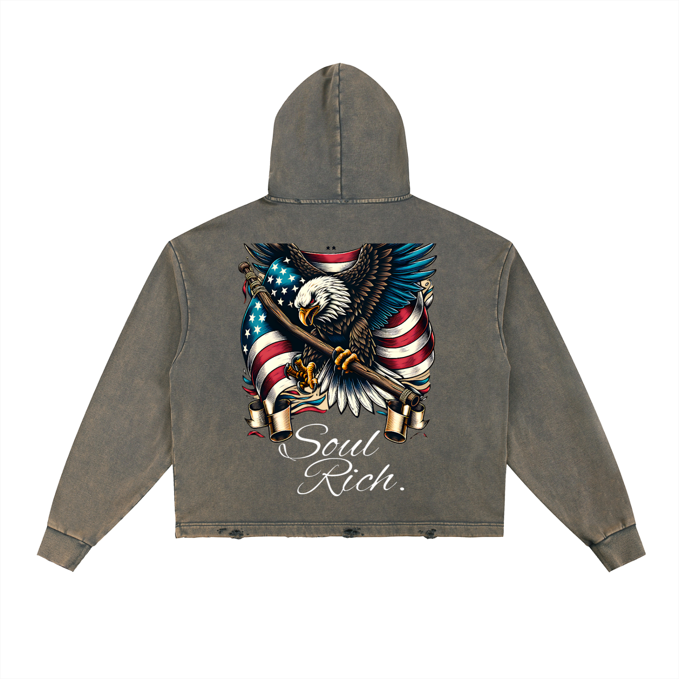 SOUL RICH Vintage Washed Frayed-Hem Hoodie (USA) Limited Edition