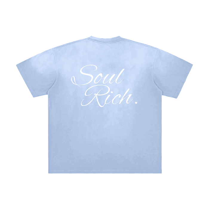 SOUL RICH “Baby Blue And White Vintage Washed Frayed T-Shirt”