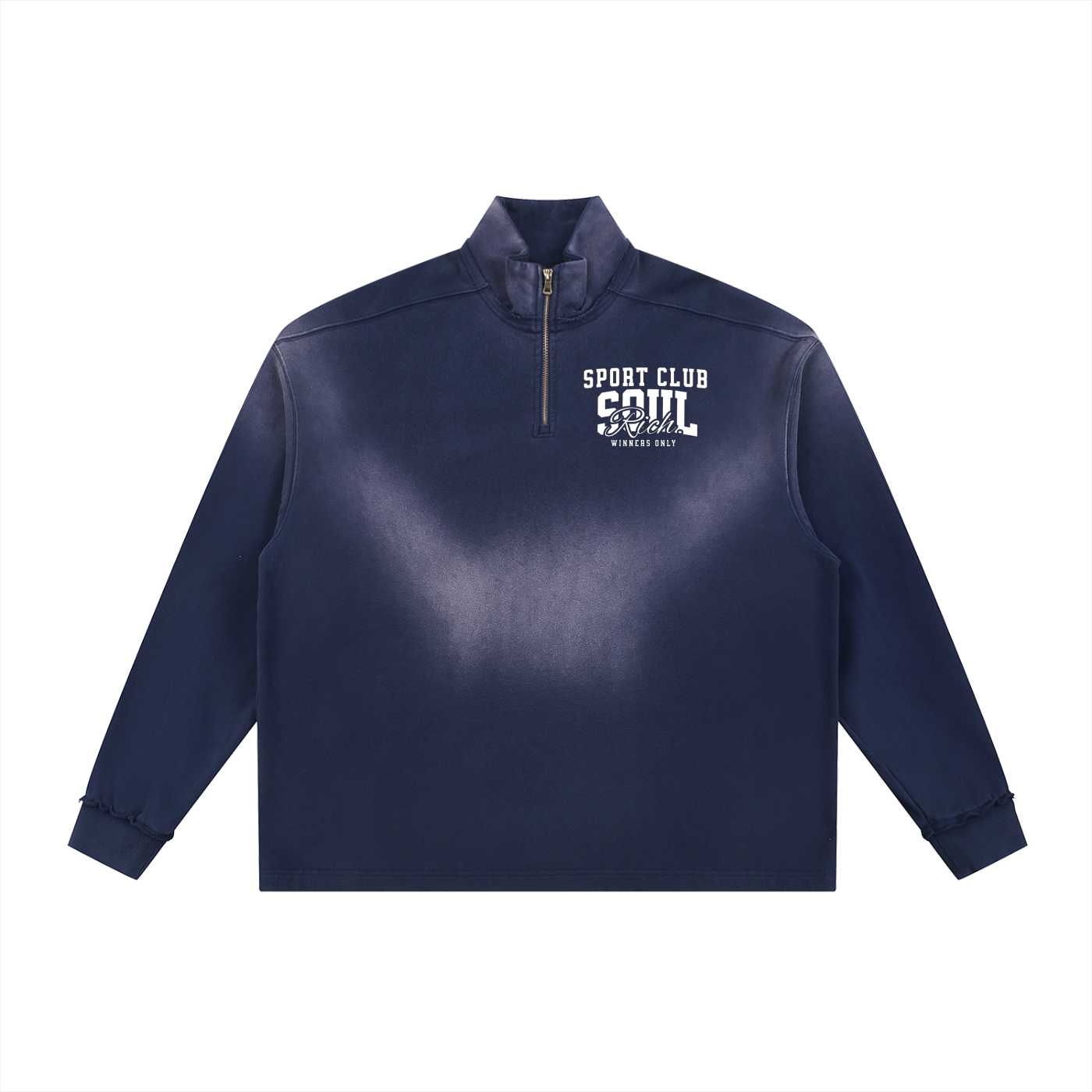 SOUL RICH “Sun Fade Raw Edge Quarter-Zip Sweatshirt”