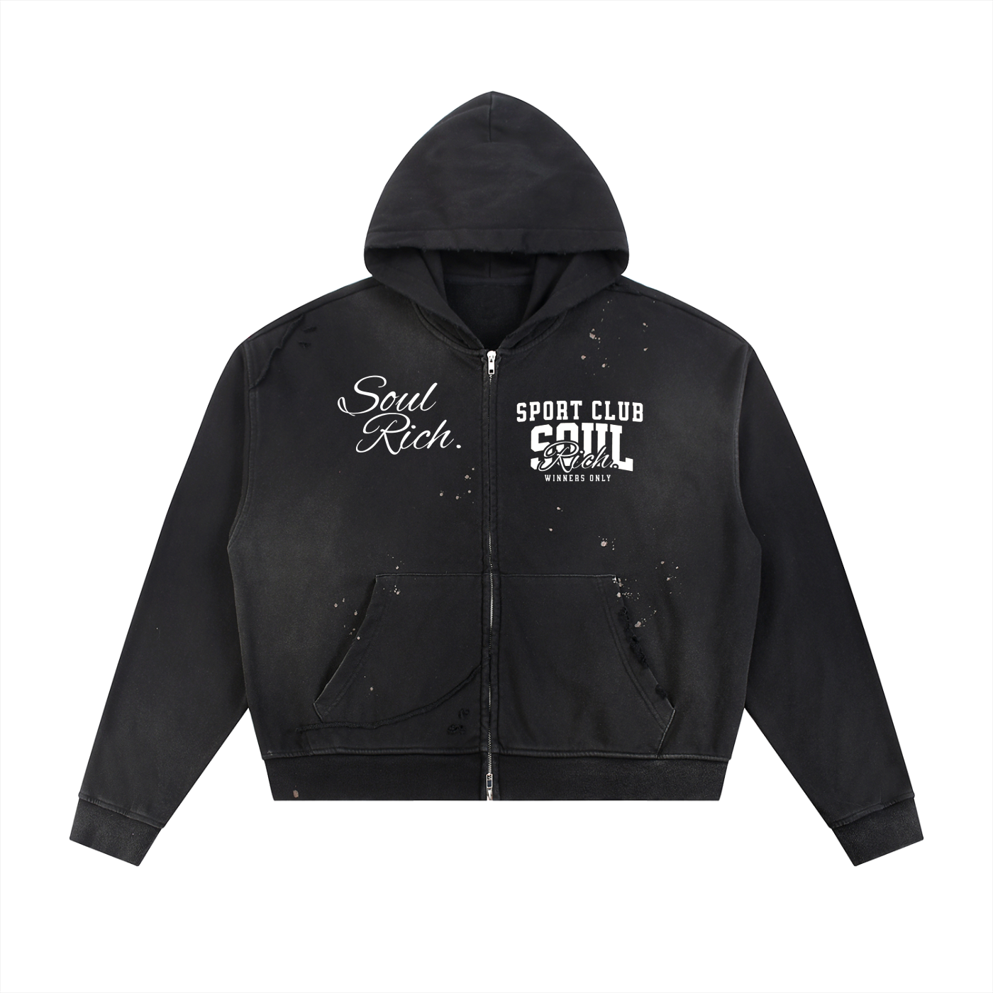 SOUL RICH “Sun Fade Frayed Raw Edge Fleece Zip Hoodie” Limited Edition