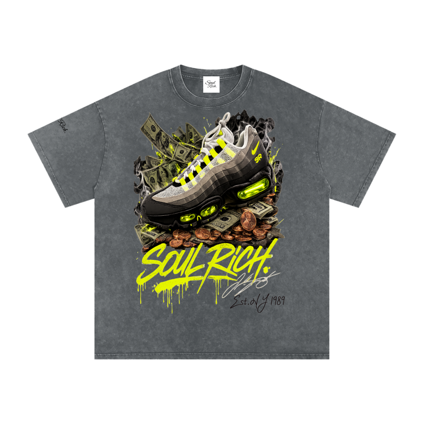 SOUL RICH BUILT DIFFERENT Snow Washed Oversized Cotton T-Shirt Neon 1995 Edition