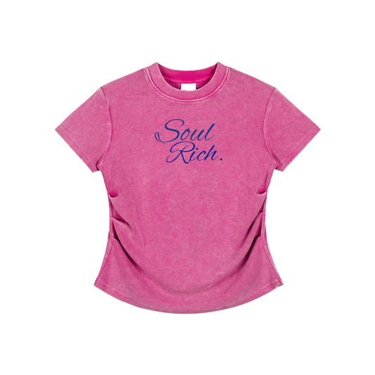 SOUL RICH “ ROSE RED Vintaged-Wash Bodycon Cotton T-Shirt” California Edition Women’s