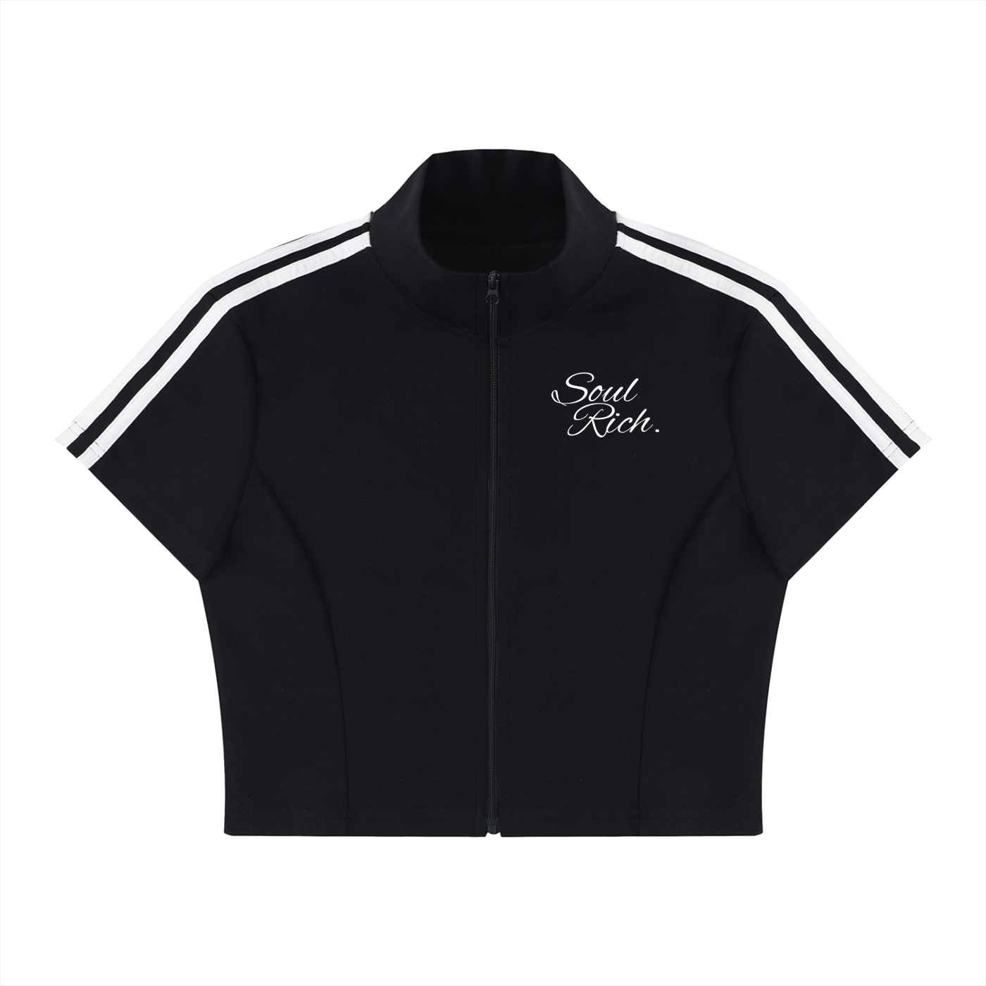 SOUL RICH Women's Cropped Full Zip Short Sleeve T-Shirt