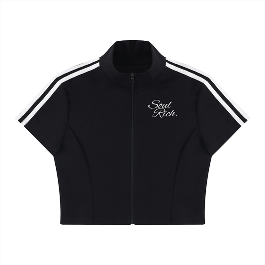 SOUL RICH Women's Cropped Full Zip Short Sleeve T-Shirt
