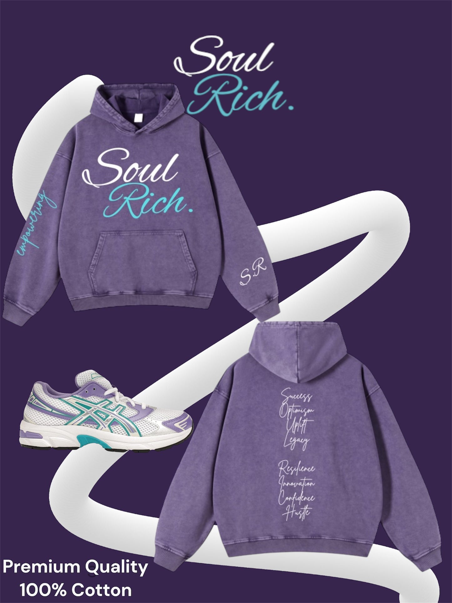 Purple,White And Teal Acid Wash Premium Hoodie (Limited Edition)