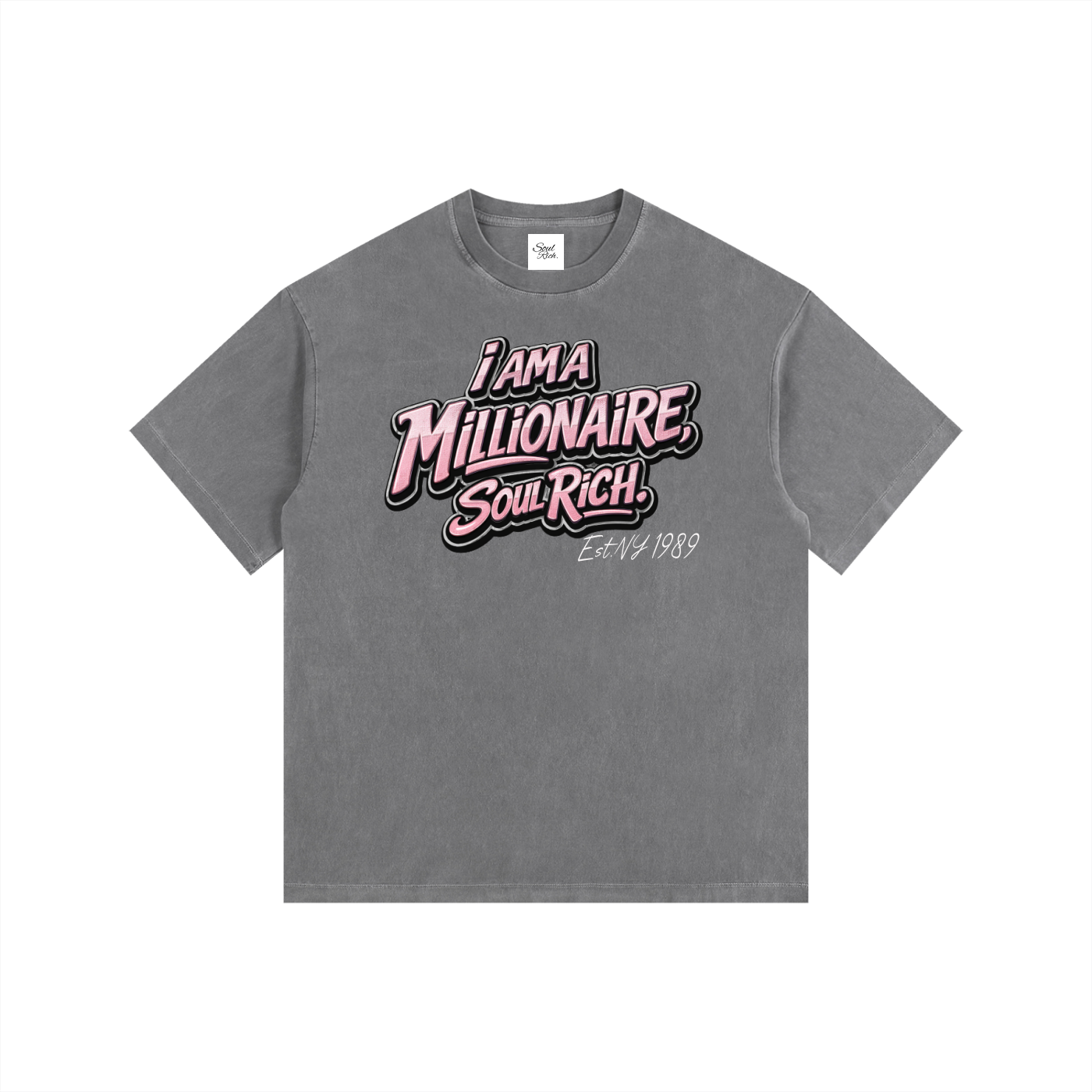 SOUL RICH Vintage Washed Oversized 100% Premium Cotton T-Shirt Pink,Gray