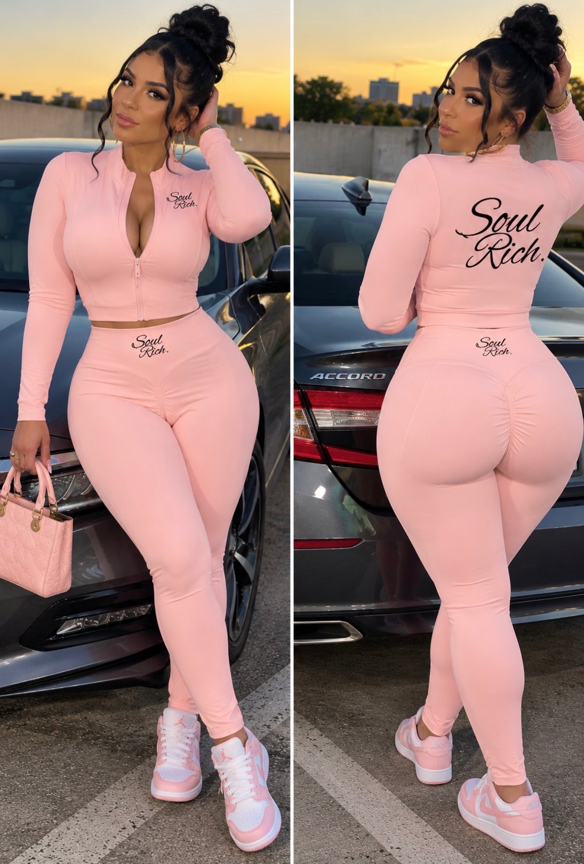 SOUL RICH Pink Women’s Cropped Yoga Jacket & Pants Set