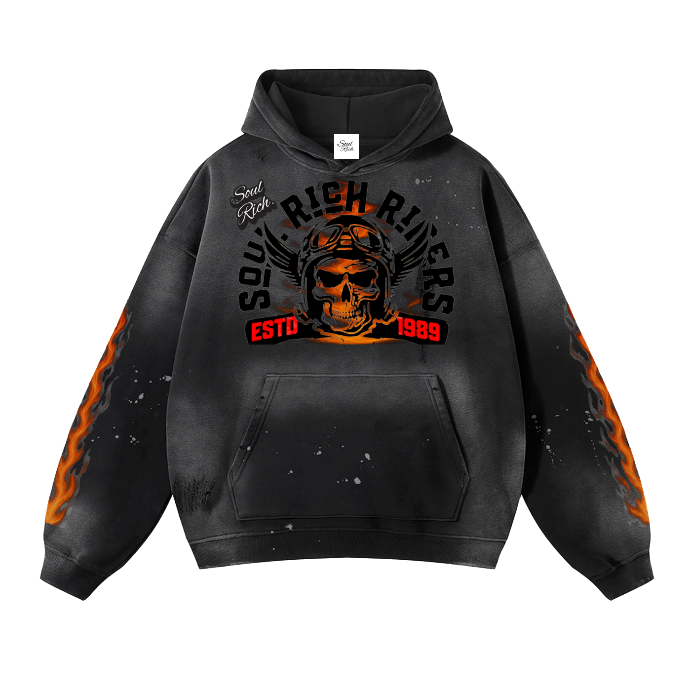 Soul Rich Riders “Black Vintage Washed Frayed Fleece Hoodie” Limited Edition