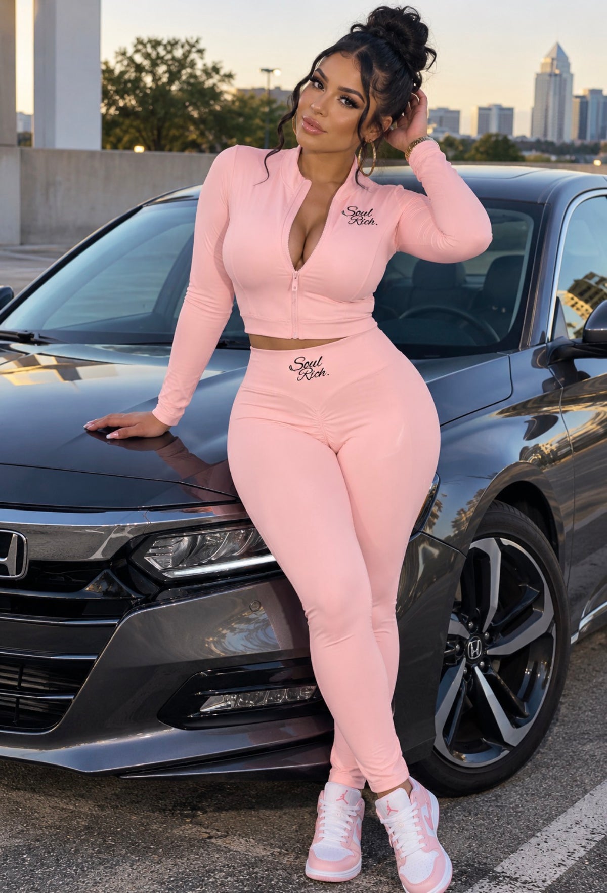 SOUL RICH Pink Women’s Cropped Yoga Jacket & Pants Set