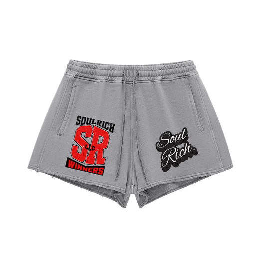 SOUL RICH “Women’s Snow Washed Raw Edge Drawstring Shorts”