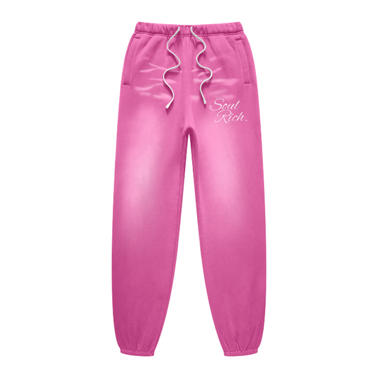 Pink And White Unisex Monkey Washed Fleece Joggers