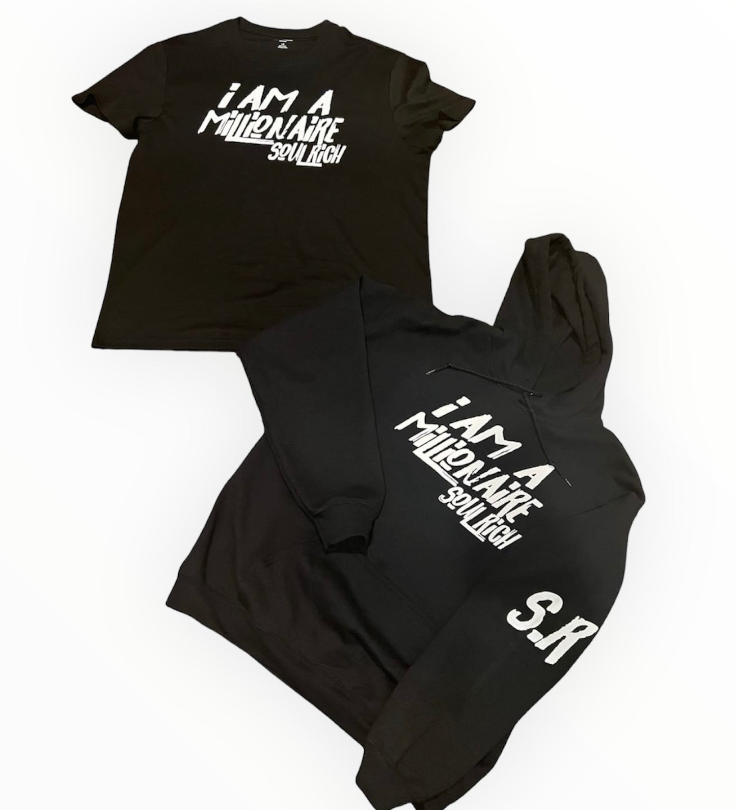 BLACK & WHITE I AM A MILLIONAIRE SOUL RICH LLC T-SHIRT AND HOODIE PACK