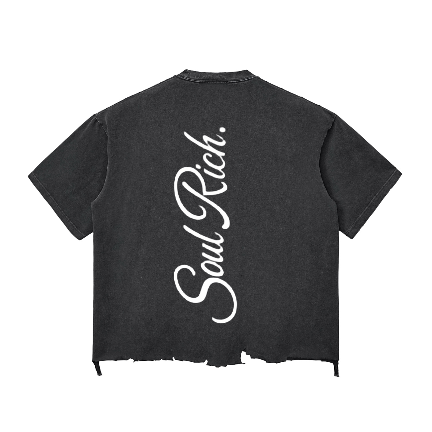 SOUL RICH Snow Wash Raw-Hem Boxy T-Shirt – Washed Black Limited Edition