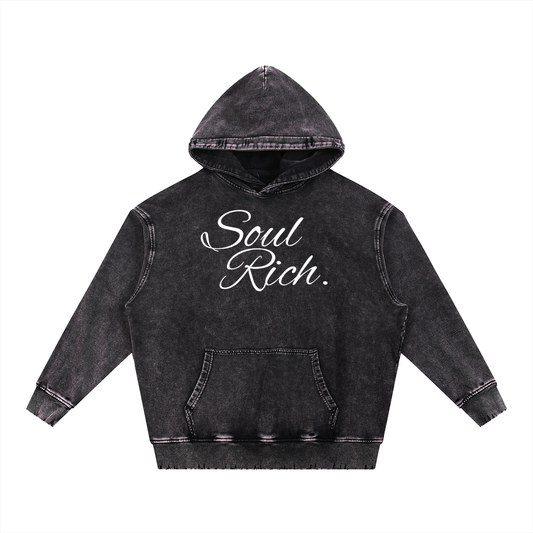 “Soul Rich Snow Wash Heavyweight Hoodie – Hand-Frayed Edition” (Limited Edition)