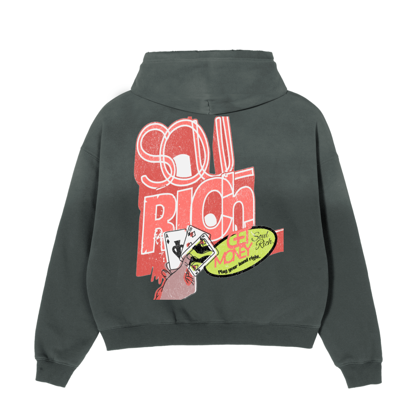 SOUL RICH “Sport Club Custom Frayed Sunfade Boxy Fleece Hoodie” Limited Edition