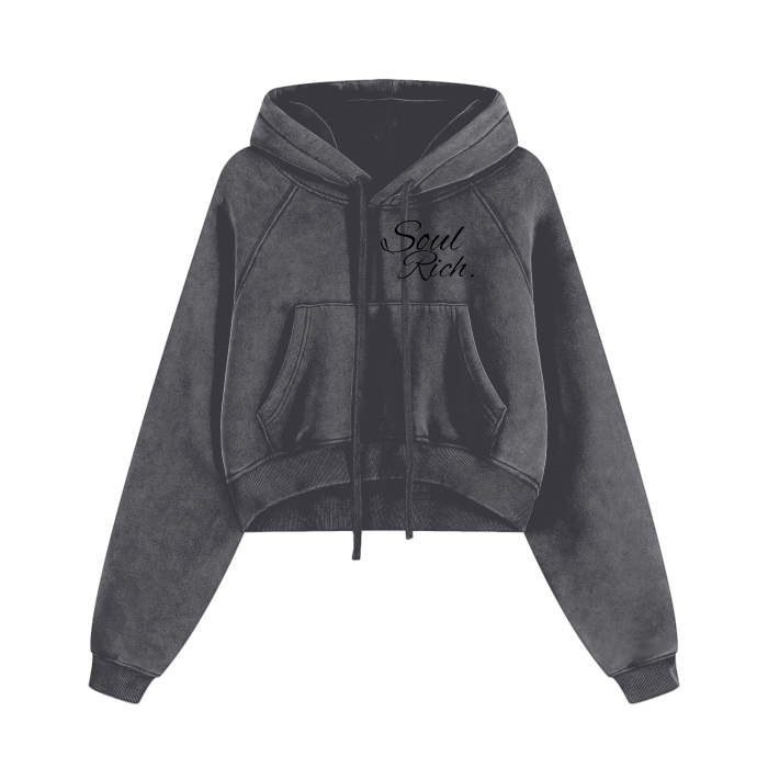 Women’s Black and Gray Cropped Zip-Through Hoodie