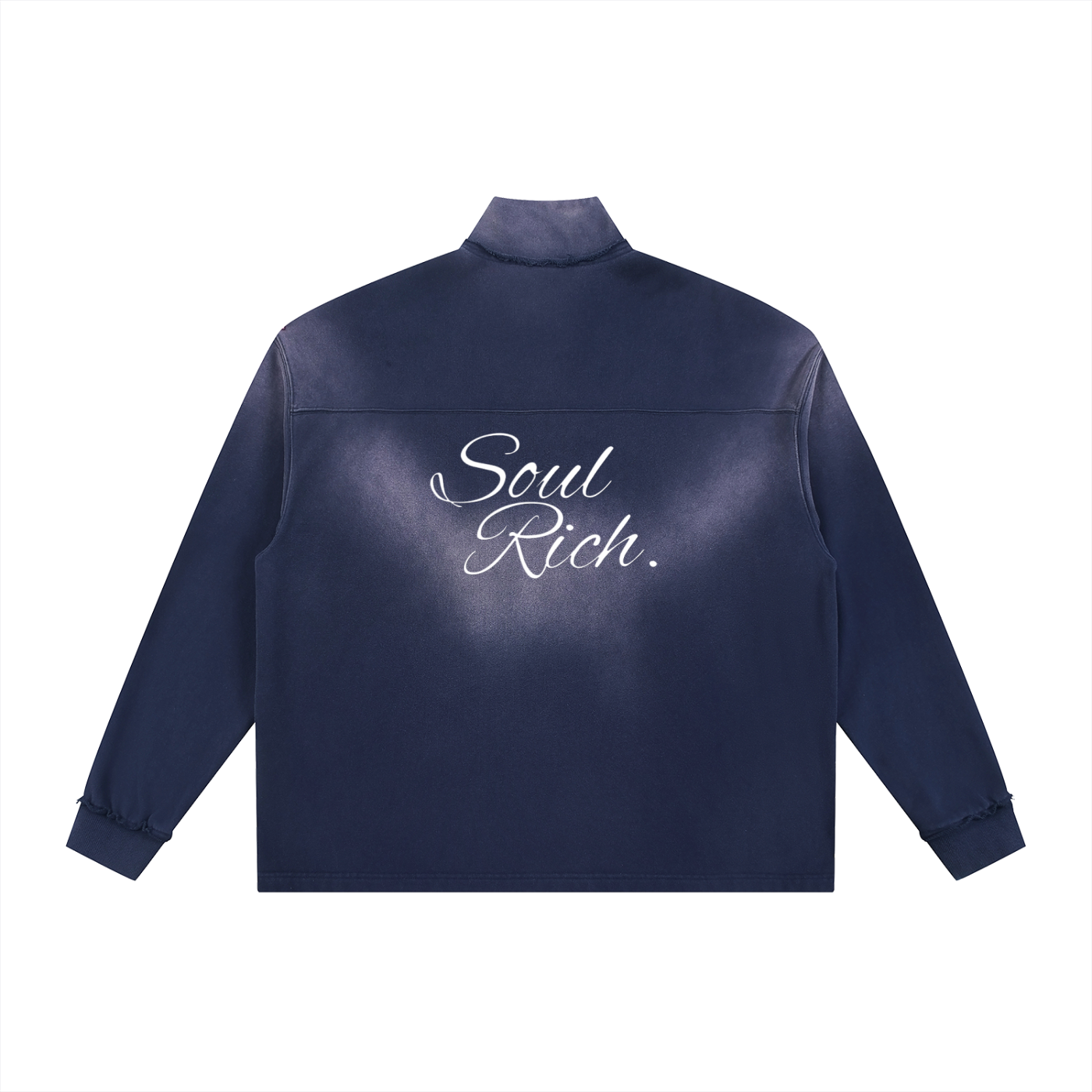 SOUL RICH “Sun Fade Raw Edge Quarter-Zip Sweatshirt”