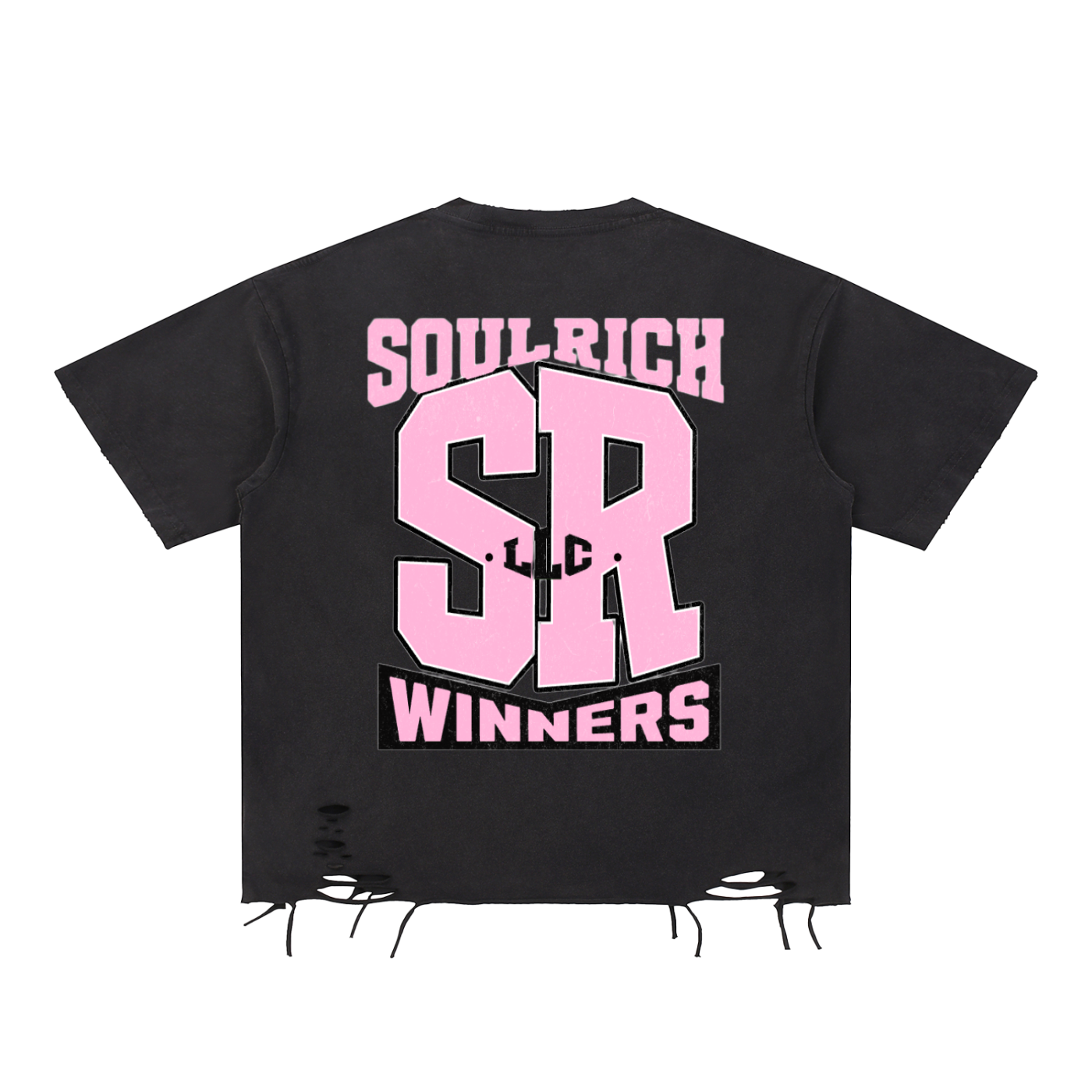 SOUL RICH “Sport Club Snow Washed Raw-Hem Black T-Shirt” Limited Edition