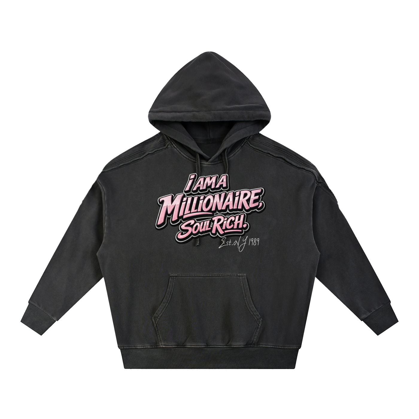 SOUL RICH Snow Washed Tape Raw Edge Hoodie LIMITED EDITION 100% Premium Cotton