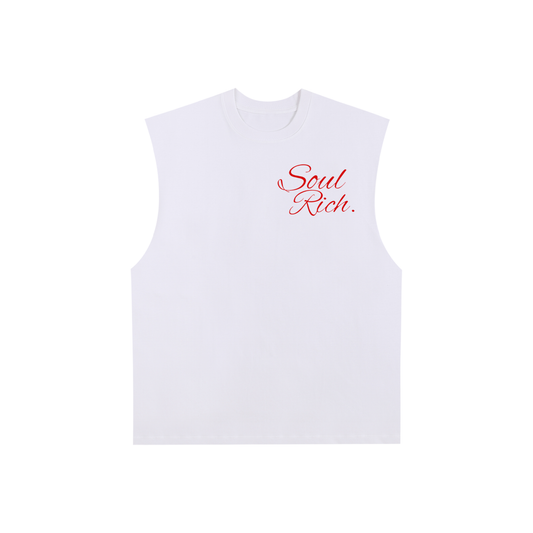 SOUL RICH “Raw Edge Cotton White Tank Top”