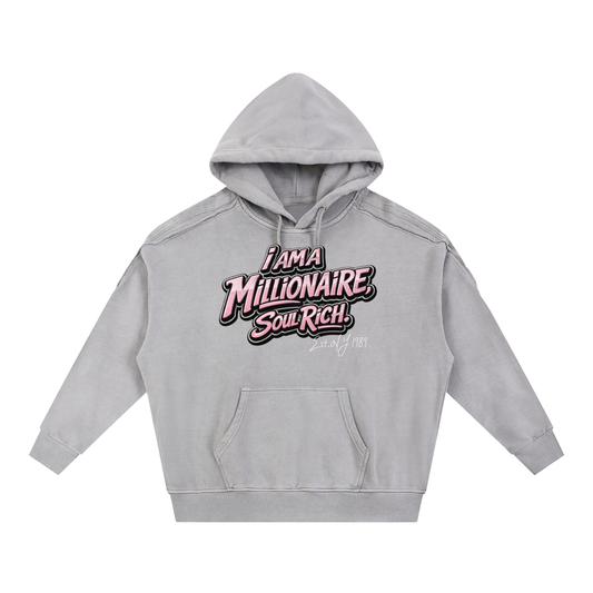 SOUL RICH Snow Washed Tape Raw Edge Hoodie LIMITED EDITION 100% Premium Cotton