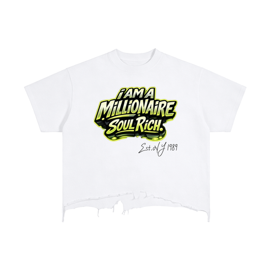 SOUL RICH I AM A MILLIONAIRE Vintage Wash Boxy Distressed Hem T-Shirt Rare Breed Edition