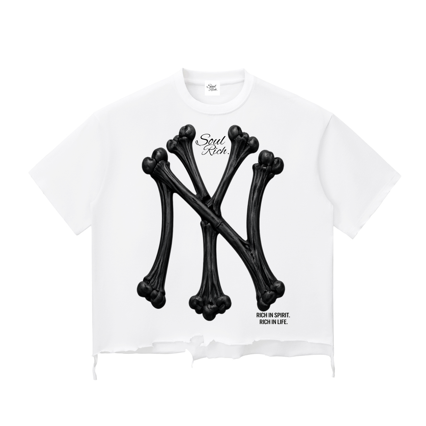 SOUL RICH Snow Wash Raw-Hem Boxy T-Shirt – Washed White