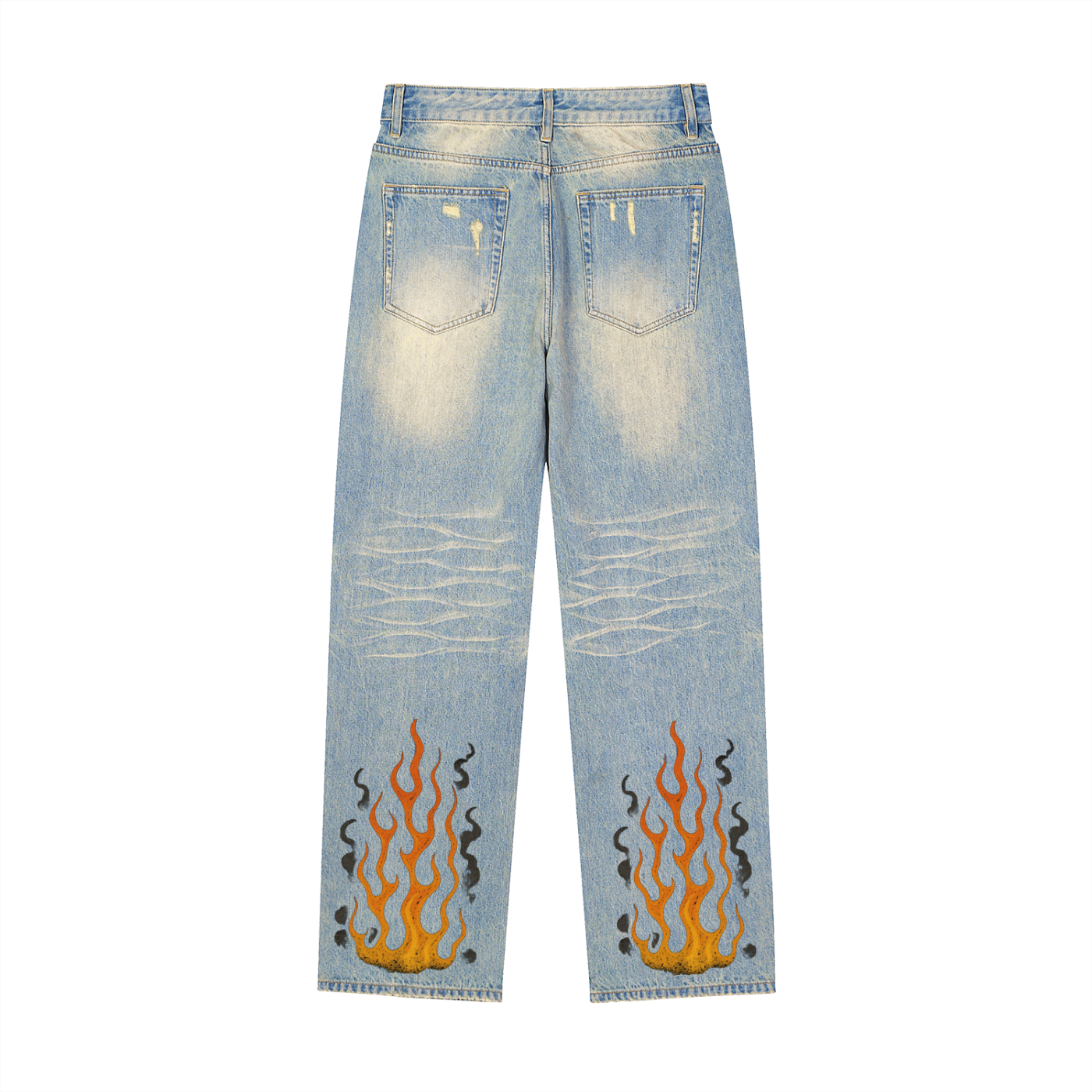 SOUL RICH Sun Fade Raw Hem Denim Flame Jeans - Limited Edition