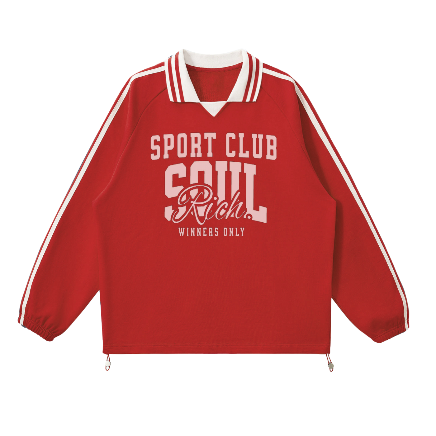 NEW Soul Rich Red Sport Club “Rugby Contrast Striped Lapel Collar Sweatshirt” Limited Edition