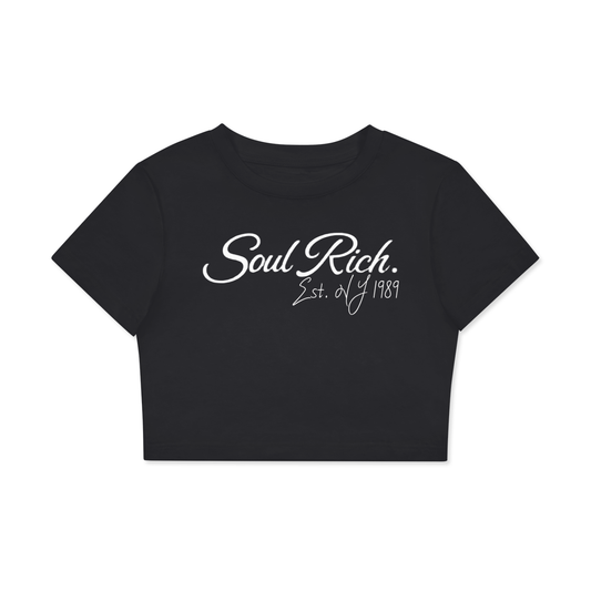 Soul Rich Fitted Black Crop Cotton T-Shirt - Women's