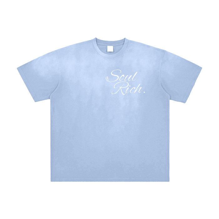 Baby Blue And White Vintage Washed Frayed T-Shirt