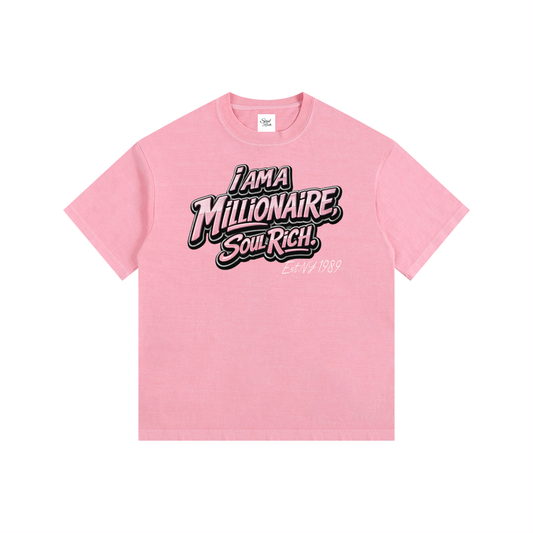 SOUL RICH Vintage Washed Oversized 100% Premium Cotton T-Shirt Pink,Gray