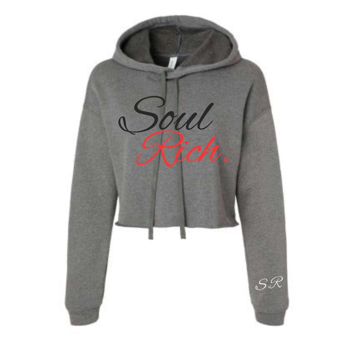 GREY BLACK AND RED CROPPED TOP WOMEN’S HOODIE