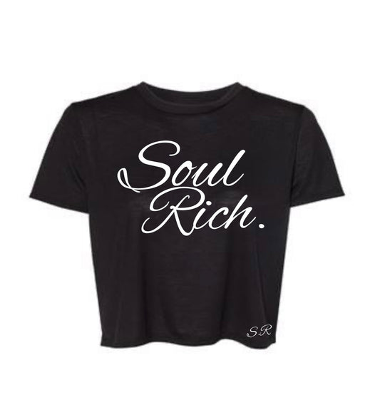 BLACK AND WHITE SOUL RICH LLC WOMEN’S CROPPED TOP T-SHIRT